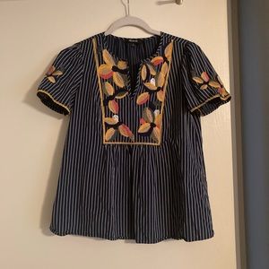 Madewell blue floral Fable embroidered top